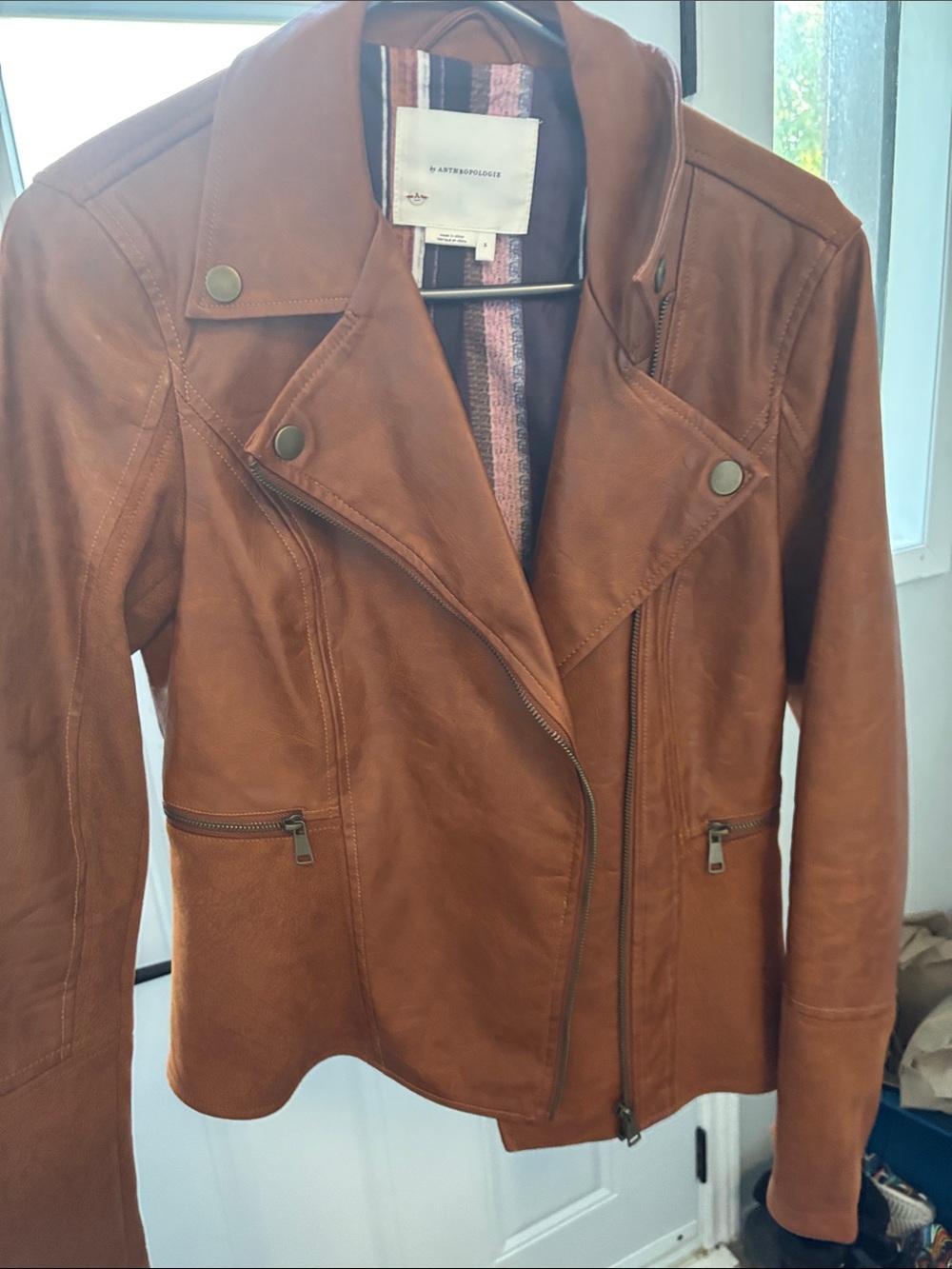 Anthropologie Cognac Leather Moto Jacket